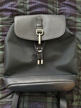 Mulberry Navy Canvas and Black Leather Backpack